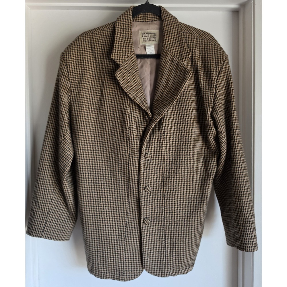 VTG Frontier Classics Blazer 42 Western Wool Houndstooth Brown Black Sport Coat